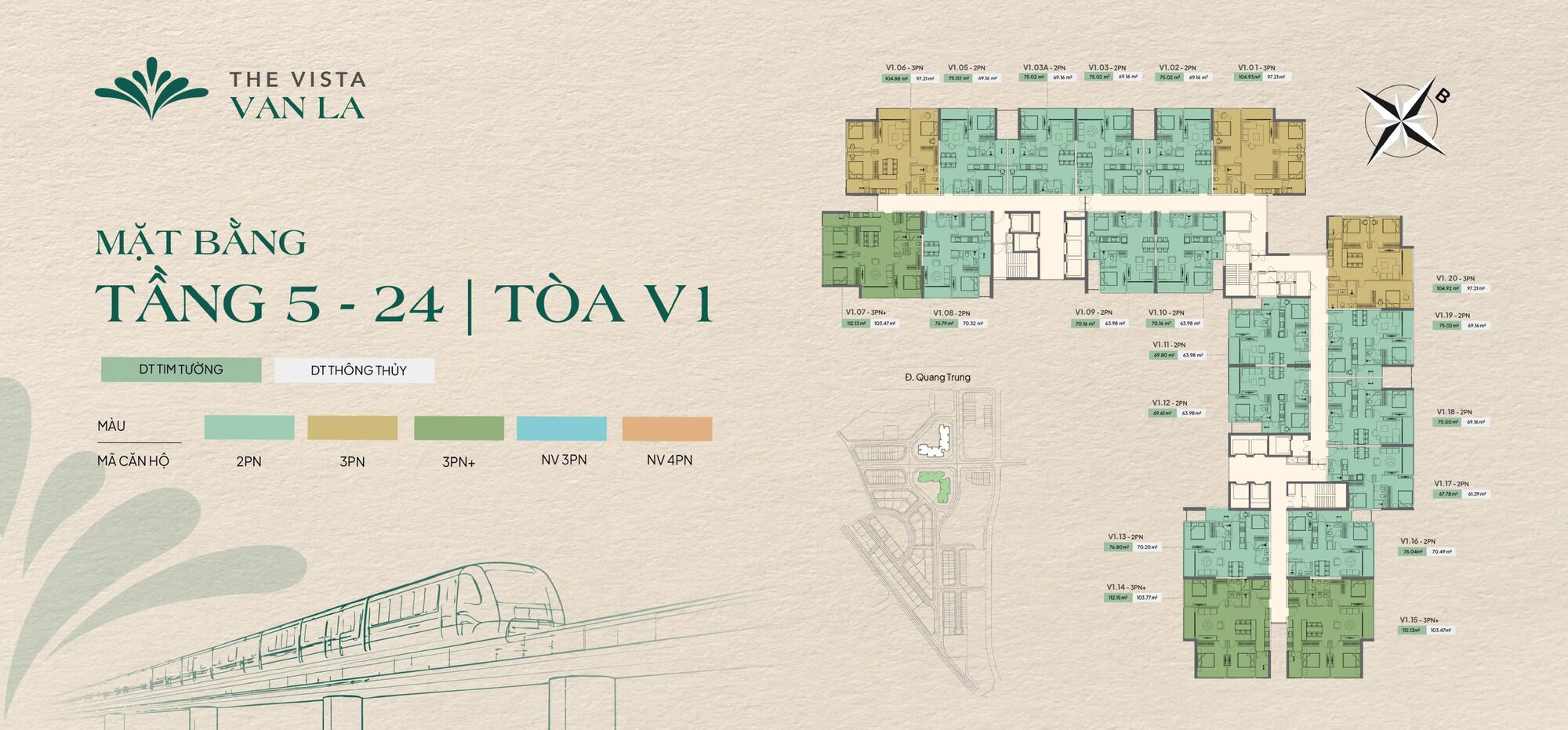 Mặt bằng The Vista Văn La - Mặt bằng tổng thể và Chi tiết căn hộ 21 Mặt bằng tầng 5-24 tòa V1 The Vista Văn La